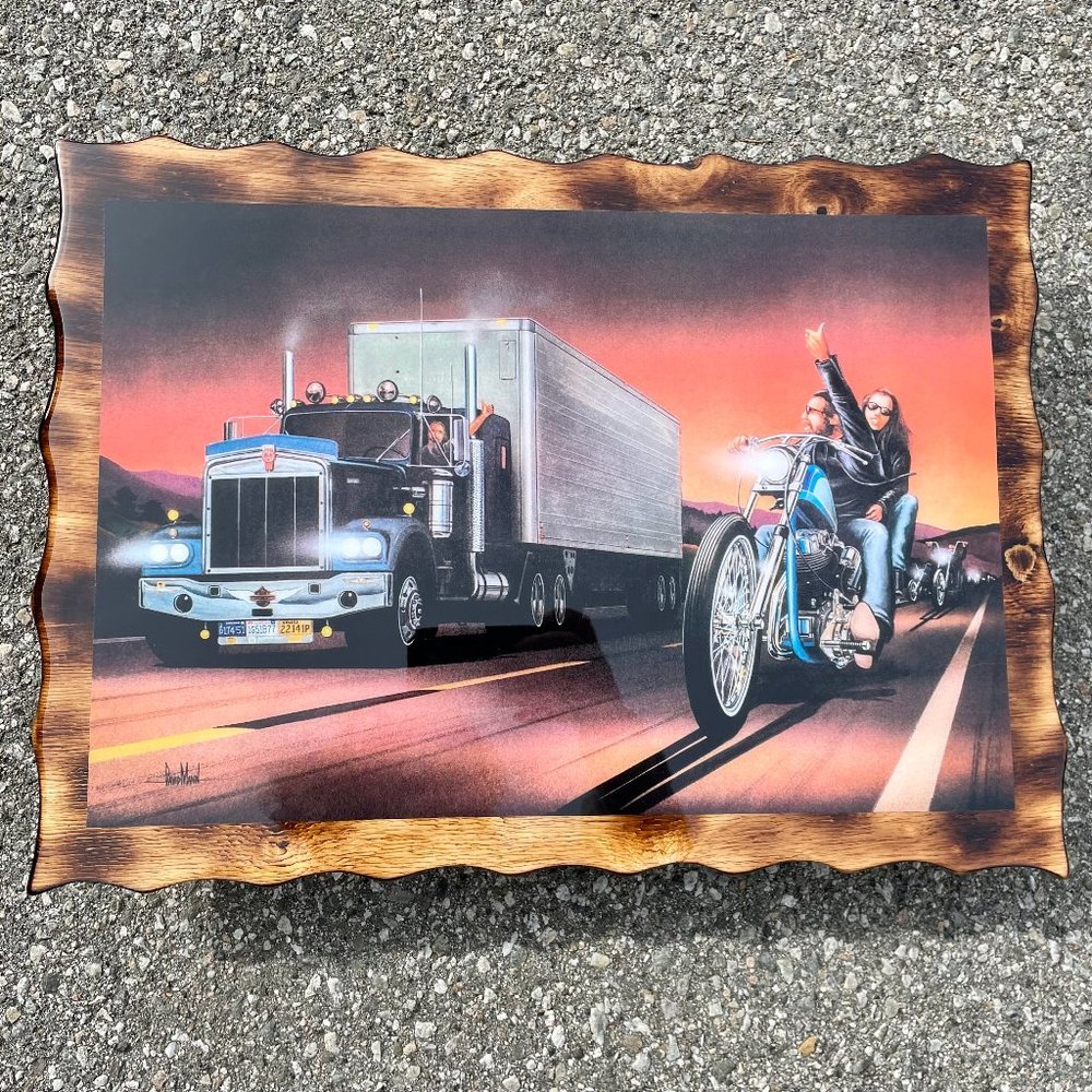 Handmade resin wood plaque with David Mann artwork